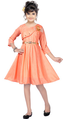 STYLED FASHION Girls Midi/Knee Length Casual Dress(Yellow, 3/4 Sleeve)