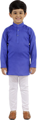 Fourfolds Boys Casual Kurta and Pyjama Set(Blue Pack of 1)