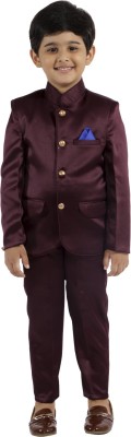 Fourfolds Boys Festive & Party Blazer and Pant Set(Maroon Pack of 1)