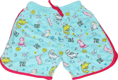 DRESSED UP DIVAS Short For Baby Girls Casual Printed Cotton Blend(Blue, Pack of 1)