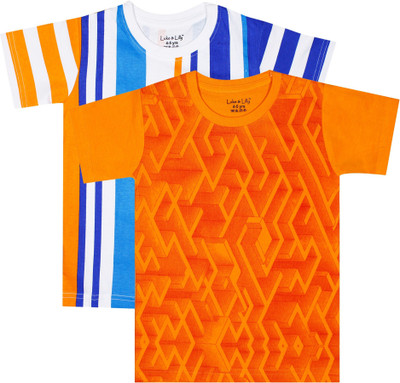 Luke and Lilly Boys Striped Cotton Blend Regular T Shirt(Multicolor, Pack of 2)