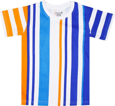 Biffy and Luffy Boys Striped Cotton Blend Regular T Shirt(White, Pack of 1)