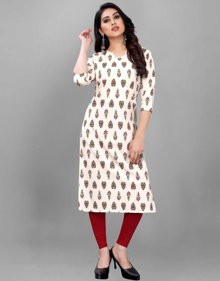 Samah Women Printed, Floral Print Straight Kurta(White)