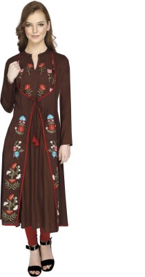 SHASHVI Women Embroidered Frontslit Kurta(Brown)