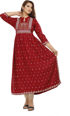 Saabhi Women Printed Flared Kurta(Maroon)