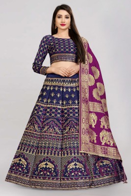 Divastri Self Design Semi Stitched Lehenga Choli(Purple, Blue)