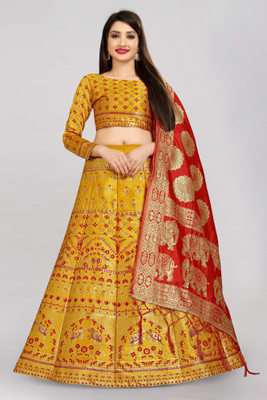 Divastri Self Design Semi Stitched Lehenga Choli(Red, Yellow)