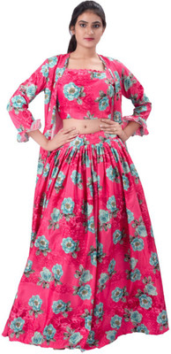 DRESSED UP DIVAS Printed Stitched Lehenga with Jacket(Pink)