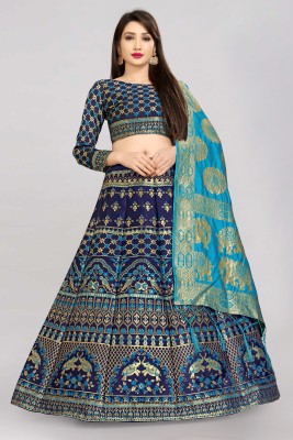 Divastri Self Design Semi Stitched Lehenga Choli(Light Blue, Blue)