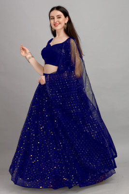 Webric Embellished, Self Design Semi Stitched Lehenga Choli(Dark Blue)