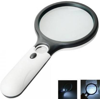 Jivima Professional Handheld Magnifying Glass with 3 Led Light 3X & 45X Big Size Zoom Lenses for Seniors, Book and Newspaper Reading, Jewellery Watch Loupe 45x Handheld Magnifying Glass with 3 Led Light (White) 45x Handheld Magnifying Glass with 3 Led Light(Black, White)
