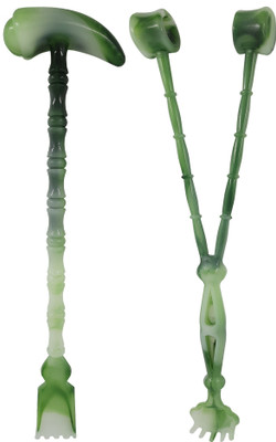 BROLAVIYA 2 Pack 2 in 1 Hammer Horn shape and Fortune Fish Shape Manually Massage Stick, Knock Base Massager with Back Scratcher for Troublesome Itchy Spots and Relief Massage Stick Massager(Green)