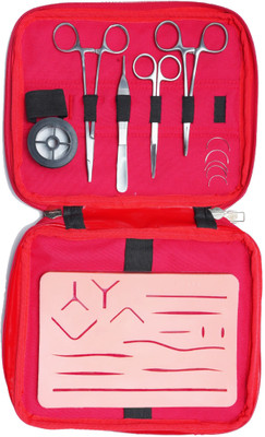 opsys Complete Suture Practice Kit [Advanced Model Skin Pad-2021] Including Large Silicone Suture Training Practice Pad with 14 pre-Cut Wounds and suture tools kit Medical Equipment Combo