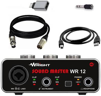 wright WR12 USB Audio Interface inbuilt Phantom Power Supply Preamp Sound Card for wr bm 800 Condenser Microphone to connect Smartphone and Laptop Audio Interface  (Black)