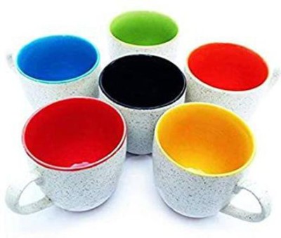 JNV Mart Ceramic Marble Finish Tea/Coffees (Multicolour) - Set of 6 Pieces Ceramic Coffee Mug(130 ml, Pack of 6)