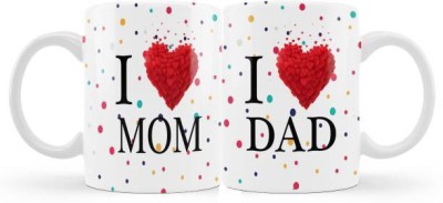 Shri Ganesh Handloom SGH1030 I LOVE MOM I LOVE DAD Printed Ceramic Coffee and Tea mug for Mom Dad on Anniversary, Birthday or any other Occasion Pack of 2, 330ml Ceramic Coffee Mug(330 ml, Pack of 2)