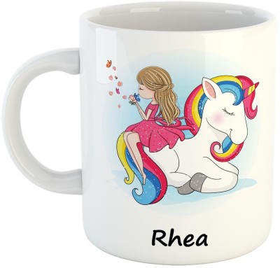 Furnish Fantasy Unicorn Ceramic Coffee - Best Happy Birthday Gift for Daughter, Sister, Gift for Kids, Return Gift , Name - Rhea Ceramic Coffee Mug(350 ml)