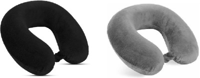 Jounwal Micro Fiber U-Shaped Soft Travelling Pillow Set of 2 Neck Pillow Neck Pillow(Grey, Black)