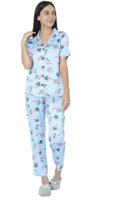 Smarty Pants Women Shirt & Pyjama Set Light Blue Printed For Rs. 80 @ 84 %