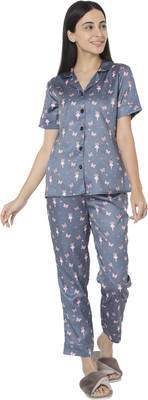 Smarty Pants Women Self Design Grey Shirt & Pyjama set