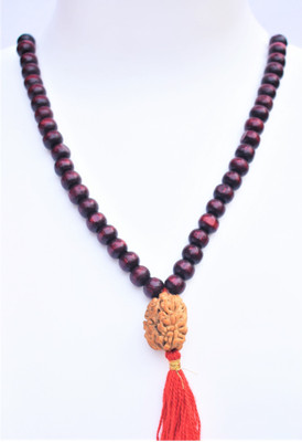 ng gems 3 Mukhi / Three Face Rudraksha Pendant along with Red Chandan Mala 8 mm Size Beads-01 Wood