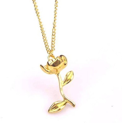 RVM Jewels Beautiful Rose Flower Shape Gold Plated Beauty and Beast Pendant Necklace Jewellery Jewelry Valentine Anniversary Accessory Gift for Woman and Girls. Metal Pendant