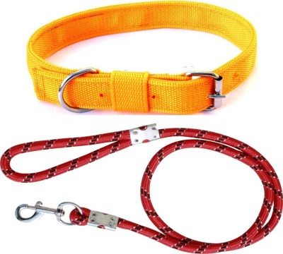 Pet Club51 Dog Belt Combo of 1 inch Yellow Dog Collar with Red Lead Specially for Medium Dog Collar & Leash(Medium, Yellow, Red)