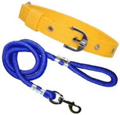 Pet Club51 ALC159 Nylon Dog Collar with 15MM Rope Combo Dog Collar & Leash Dog Collar & Leash(Large, Yellow, Blue)