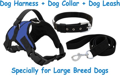 BODY BUILDING Dog Harness & Leash(Large, Blue Black 3)