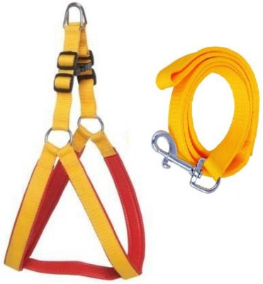 Pet Club51 Good Quality Yellow, Red Color Dog Body Cross/Dog Body Harness with Designer Yellow Dog Belt 143 CM lengthy Dog Harness & Leash Dog Harness & Leash(Medium, Yellow, Red)
