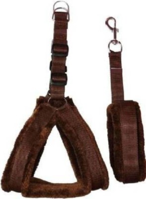ALCAZAR Fur Harness & Leash Combo Set, Adjustable Size (Recommanded for 15-25KG PET) Dog Harness & Leash(Medium, Brown)