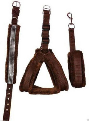YIMK ALC199 BROWN 1.25 INCH WIDTH NYLON MATERIAL WITH SOFT MINK FUR PADDING FOR LARGE PET Dog Harness & Leash(Large, Brown)