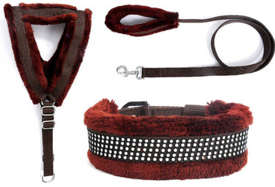 ALCAZAR Dog Fur Harness, Leash & Collar Combo Set (Recommended for 25-35KG Pet) Dog Harness & Leash(Large, Brown)