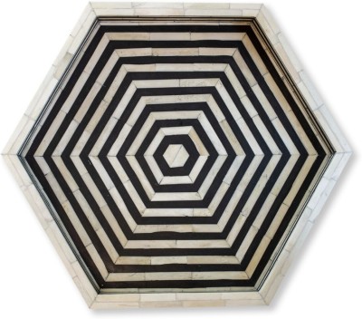 casagold Handcrafted Hexagon Black & White Serving Tray - Ottoman Bone Inlay Stripes Pattern/Decorative Tray Tray