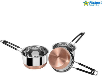 Flipkart SmartBuy 3 Pic Copper Bottom Sauce Pan Tea Milk Coffee Patra With Handle Cookware Set(Stainless Steel, 3 - Piece)