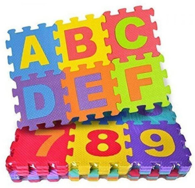 TINGTONG Alphabets and Numbers EVA Foam Non Toxic Interlocking Puzzle Mat, 36 Pieces . 4X4 Inches Tiles, Total Coverage Area 2X2 feet.(36 Pieces)