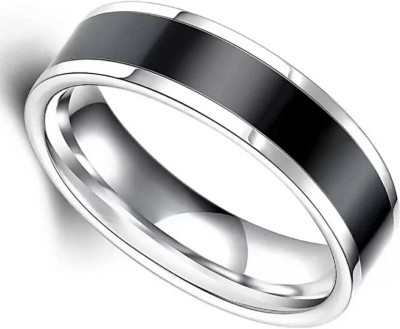 HOUSEOFTRENDZZ Sleek Silver Plated Mens Band RING Stainless Steel Unisex Ring (PACK OF 1 PIECE) Stainless Steel Sterling Silver, Black Silver Plated Ring