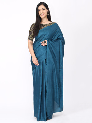 Divastri Solid/Plain Daily Wear Silk Blend Saree(Light Blue)