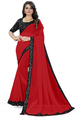 BRIHANNALA Embroidered Bollywood Georgette Saree(Red)