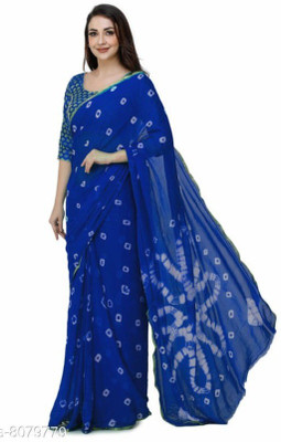Xclusive Designer Printed Bandhani Chiffon Saree(Blue)