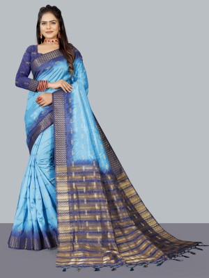 ISHA TEXTILE Self Design Bollywood Nylon Saree(Dark Blue, Blue)