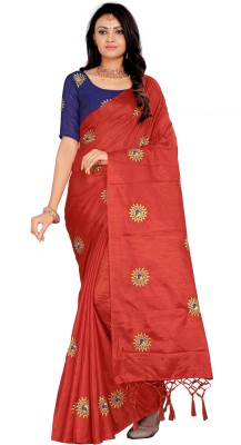 Fashion Ritmo Embroidered Bollywood Silk Blend Saree(Red)