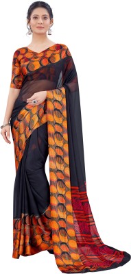 Lady Bazaar Printed Daily Wear Satin Saree(Black)