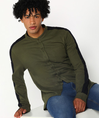 abof by Aditya Birla Men Solid Casual Green Shirt