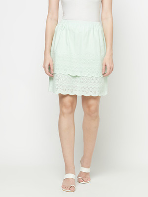 Purple State Self Design Women A-line Light Green Skirt