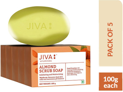 JIVA AYURVEDA Almond Scrub Soap - Natural Exfoliator For Skin - 100 g Each - Pack of 5(5 x 20 g)