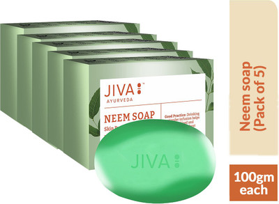JIVA AYURVEDA Neem Soap - Removes Excessive Oil & Helps with Acne - 100 g Each - Pack of 5(5 x 20 g)