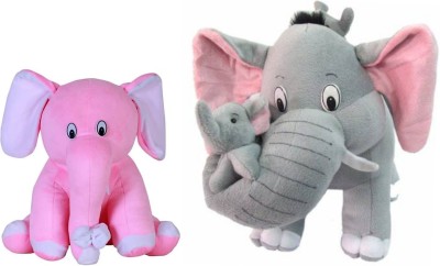 Eguds High quality cute & attractive mother elephant and pink sitting elephant (combo) for kids, gift & decoration  - 40 cm(Pink, Grey)