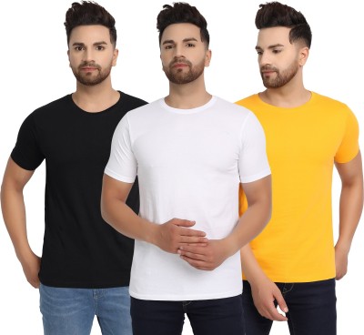 ESPARTO Solid Men Round Neck White, Black, Yellow T-Shirt