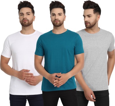 ESPARTO Solid Men Round Neck White, Blue, Grey T-Shirt